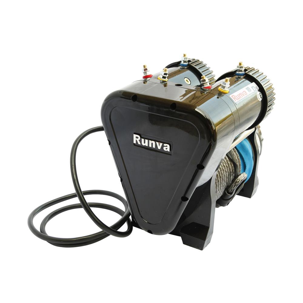 Лебёдка электрическая 12V Runva 10000 lbs 4500 кг двухмоторная (синтетический трос)