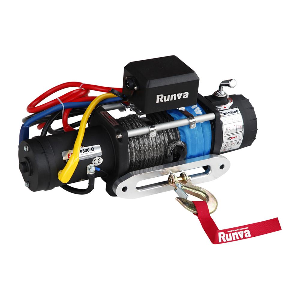 Лебёдка электрическая 12V Runva 9500 lbs 4350 кг влагозащищенная, синтетический трос